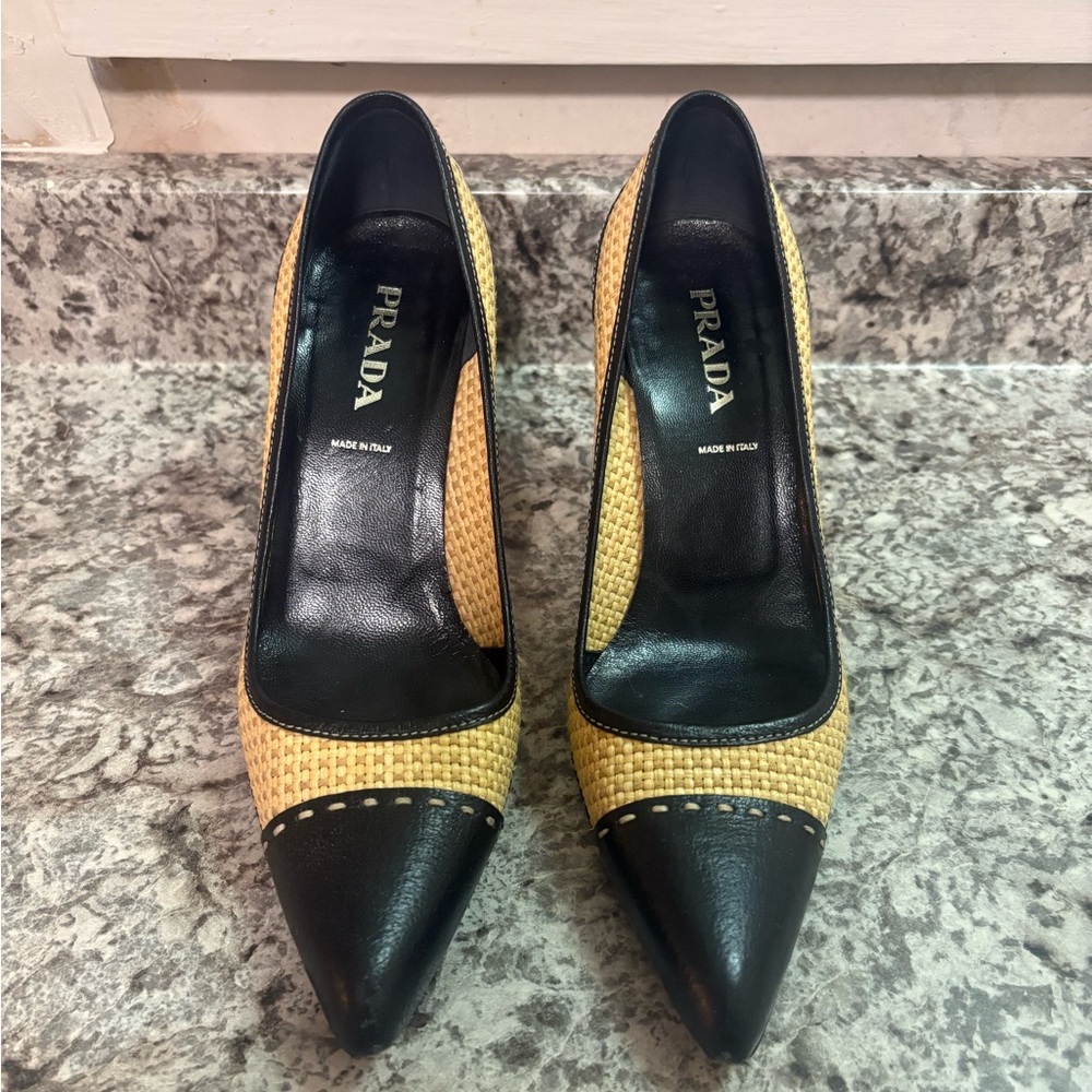 Prada Raffia Cap Toe Pumps Size 36 - image 1
